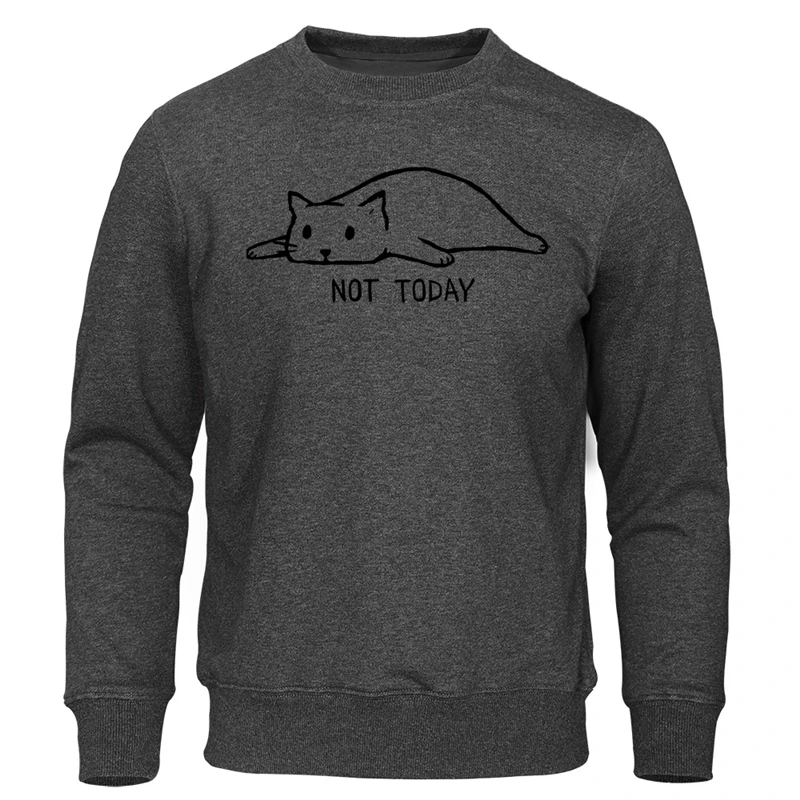 Not Today Print Men's Hoodies Fashion Lazy Cat Men Sweatshirts Hip Hop funny Male Sweatshirt Autumn Pullover Tracksuit - Цвет: dark gray 1
