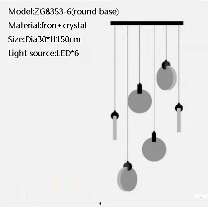6 lights Хрустальный подвесной светильник ing лестница подвесной светильник светодиодный Золотая Подвесная лампа постмодерн вращающийся лестничный подвесной светильник 110-265 в - Цвет корпуса: 6 lights