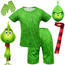 Боди Grinch; костюмы для костюмированной вечеринки; одежда для маленьких мальчиков и девочек; Детские Рождественские Комбинезоны и комбинезоны с героями мультфильмов GRINCH FULL FACE Dr. Seuss