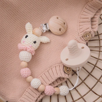 

60pcs Bunny Pacifier Chain Clip Knitting ball DIY Crochet Rabbit Teething Chain Baby Teether Soother Holder Baby Pacifier Clip