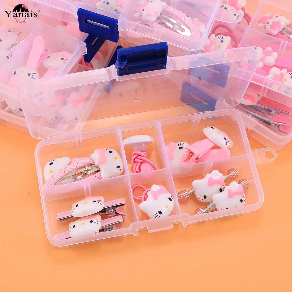 Милые детские аксессуары для волос hello kitty, набор эластичных резинок для волос с кроликом и медведем, заколки для волос, заколки с коробкой для хранения, лидер продаж