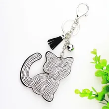 Cross Border Good Supply of Goods Cute Kitty South Korea Velvet Diamond Set Keychain WOMEN'S Bag Car Key Ring