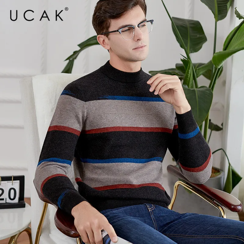 Blog UCAK Brand Sweaters Men New Arrival Casual Autumn Winter Fashion Trend Pure Merino Wool Streetwear Pull Homme Pullovers U3149