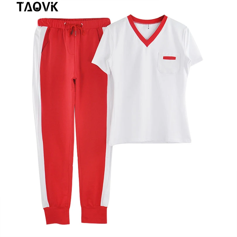 Женский спортивный костюм TAOVK комплект из футболки с коротким рукавом и брюк