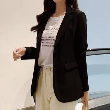

Ladies jacket small suit 2020 new autumn solid color single-breasted slim black suit blazer Female office fashion jacket