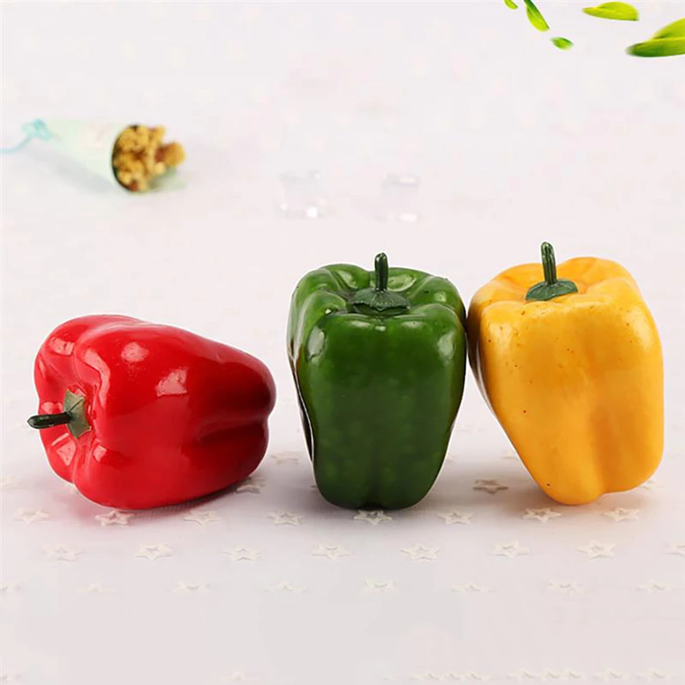  3pcs Artificial Chili Peppers Fake Vegetables Children Teaching Kitchen Decor - 4000343665118