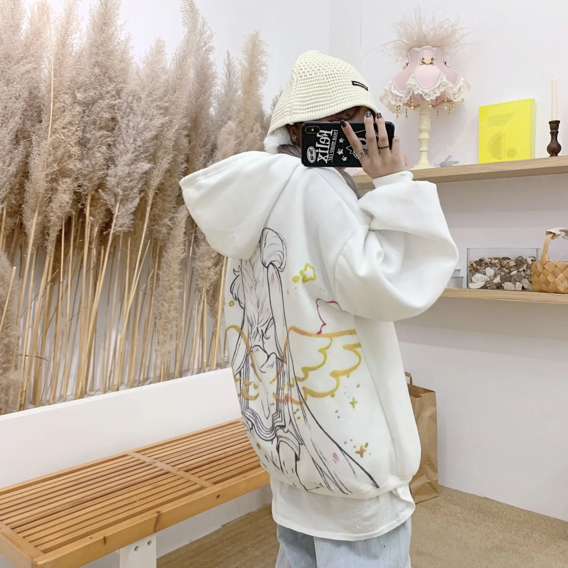 Woherb осень зима женские кофты Сейлор Мун принт Harajuku милые толстовки Японский мультфильм пуловер с капюшоном Свободная Толстовка