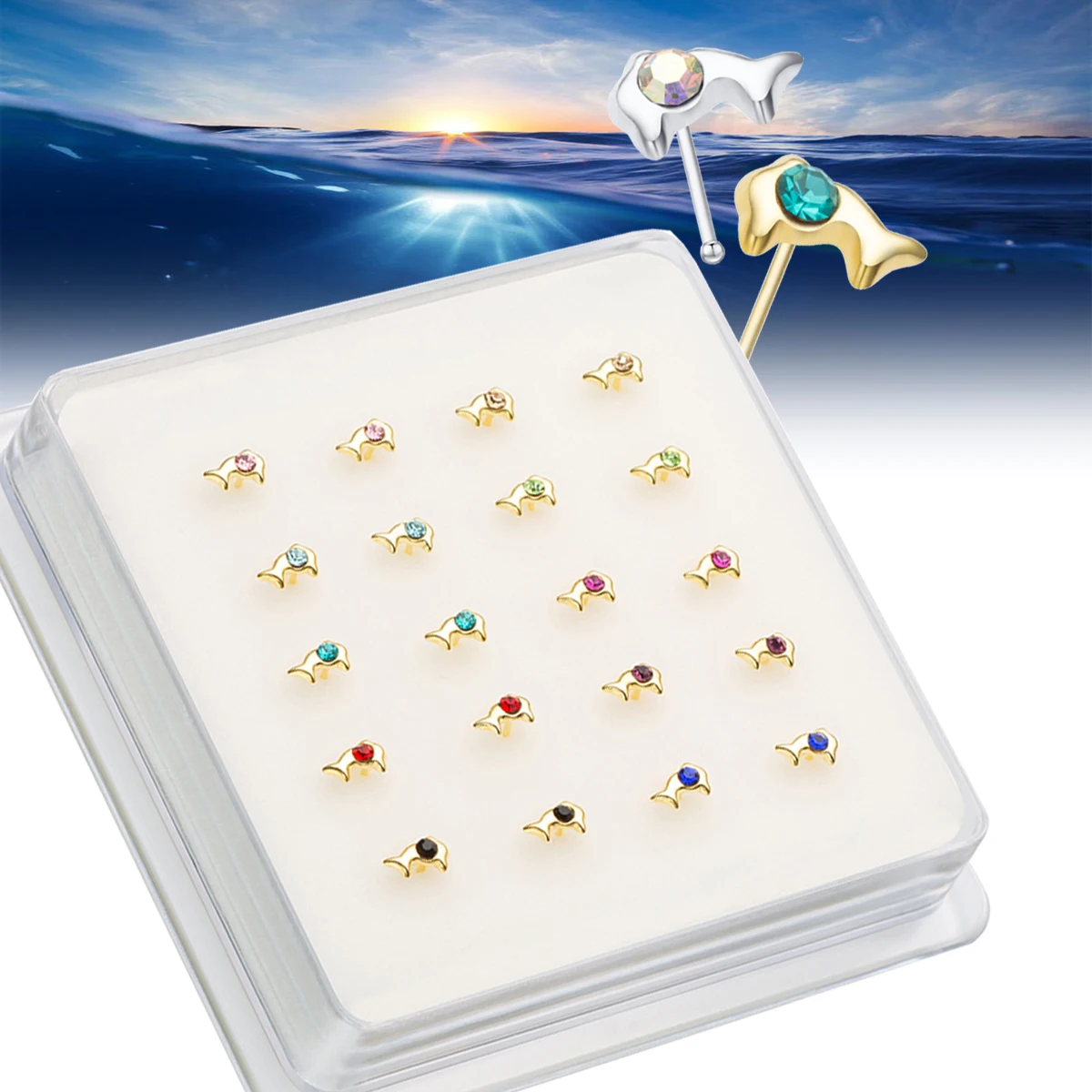 

20Pcs/Box Cute Lovely Dolphin Shape 925 Sterling Silver Nose Pins Nose Piercing Pircing Nariz Percing Nez