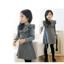 Осеннее платье принцессы; повседневное Плиссированное серое платье с длинными рукавами для девочек; От 2 до 9 лет Одежда для крупных девочек; популярное детское платье; детская одежда