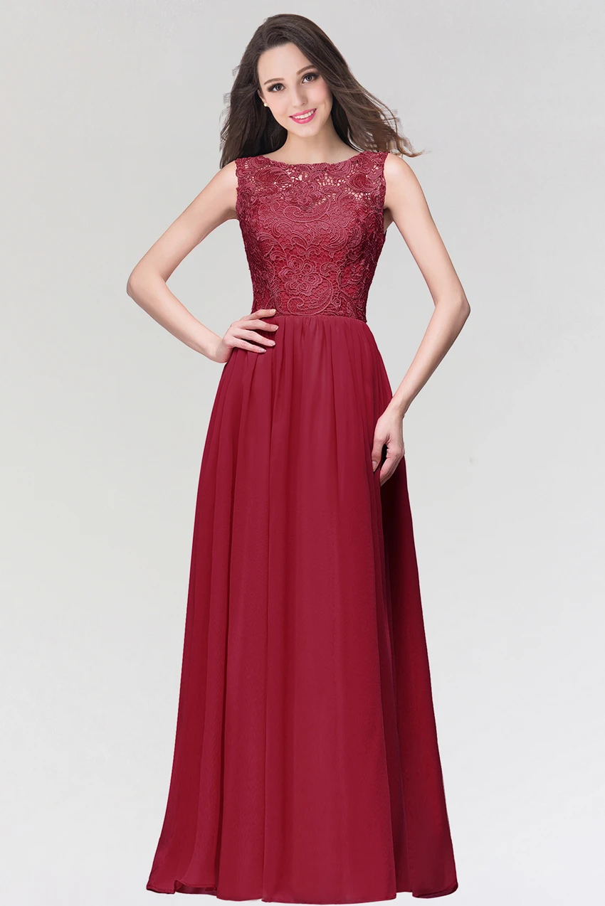 Burgundy In Stock New Elegant Long Evening Dresses Dresses Lace O neck Vestidos de fiesta Formal Party Gown - Цвет: Burgundy