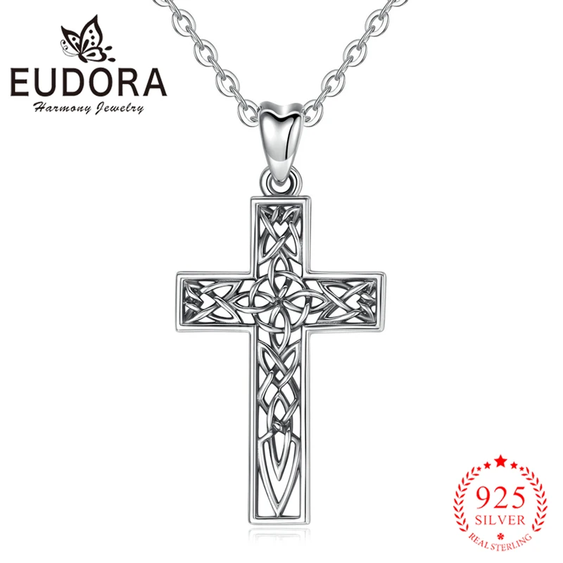 EUDORA стерлингового серебра 925 пробы, ожерелье с крестиком, простая подвеска на серебряной цепочке, женские и мужские украшения, подарок D442