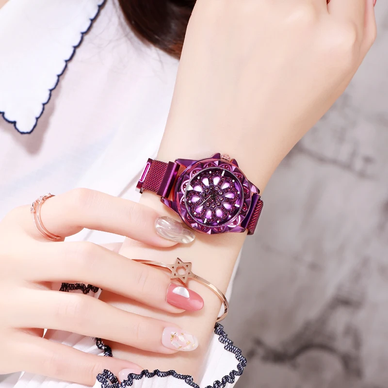 KINGNUOS New high-end fashion stainless steel mesh strap watch rotatable dial waterproof women's bracelet watch