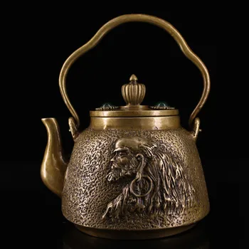 

wedding decoration Collection of old pure copper hand-made gem-inlaid Dharma statues teapot kettle