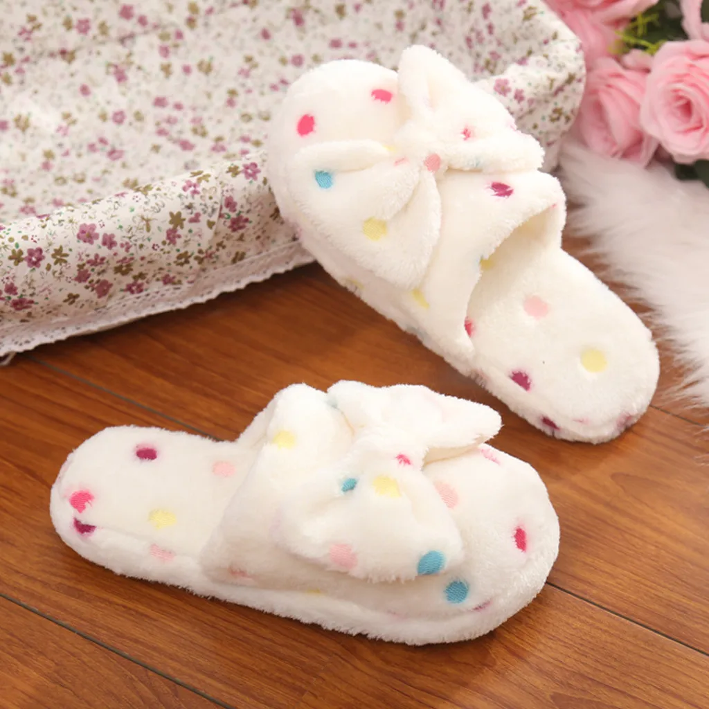 Warm Cute Bow Autumn Winter Woman Slippers Home Wear