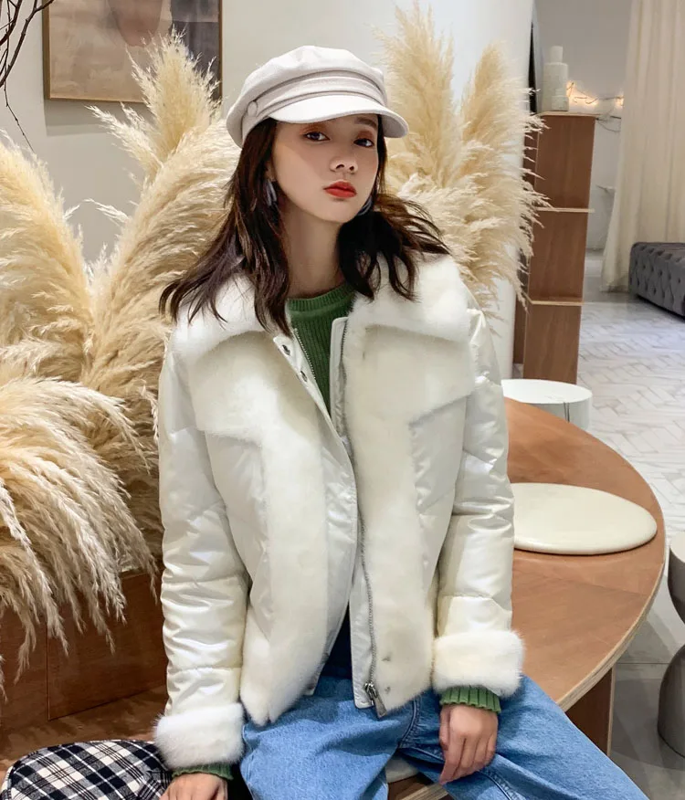Роскошное натуральное меховое пальто, зимняя куртка, Женская куртка из натурального меха норки, парка, теплое пуховое пальто на утином пуху, модная уличная Серебряная пуховая куртка