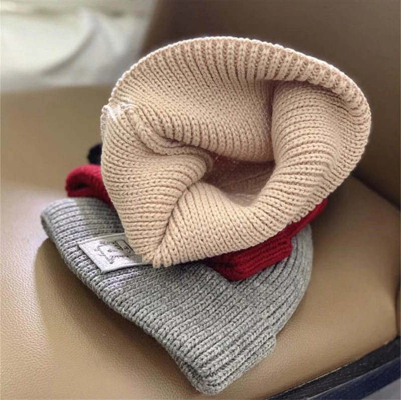 Зимняя шапка для девочки Beanie hat Baby шапка, шапки-бини для малышей Детские шляпы вязаная шапка для мальчиков и девочек, Повседневное однотонные Цвет