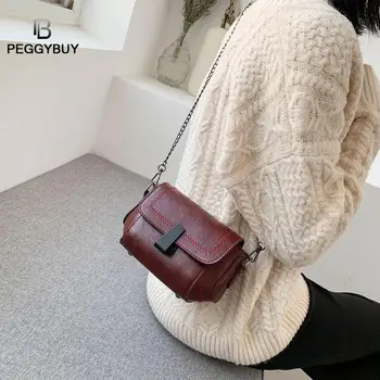 

Retro Solid Women Shoulder Messenger Bag Leather Purse Chain Crossbody Bags Shoulder Messenger Bag Lady Luxury Handbags Purses