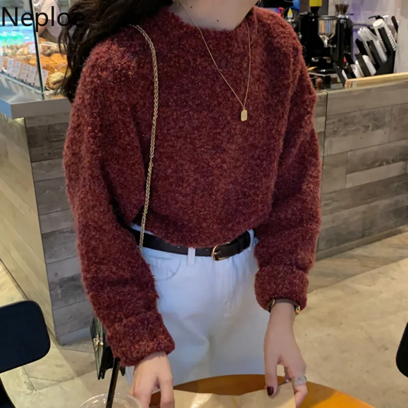 Neploe Chic Crazy Style Loose Warm Knit Sweater Winter Cloth O Neck Pullover Long Sleeve Pull Femme Solid Sueter Mujer Inverno