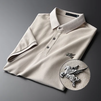 

New Pique Mens T-shirts Luxury Short Sleeve Summer Male T-shirts High Quality Slim Fit Casual Man T-shirts Plus Size 4XL