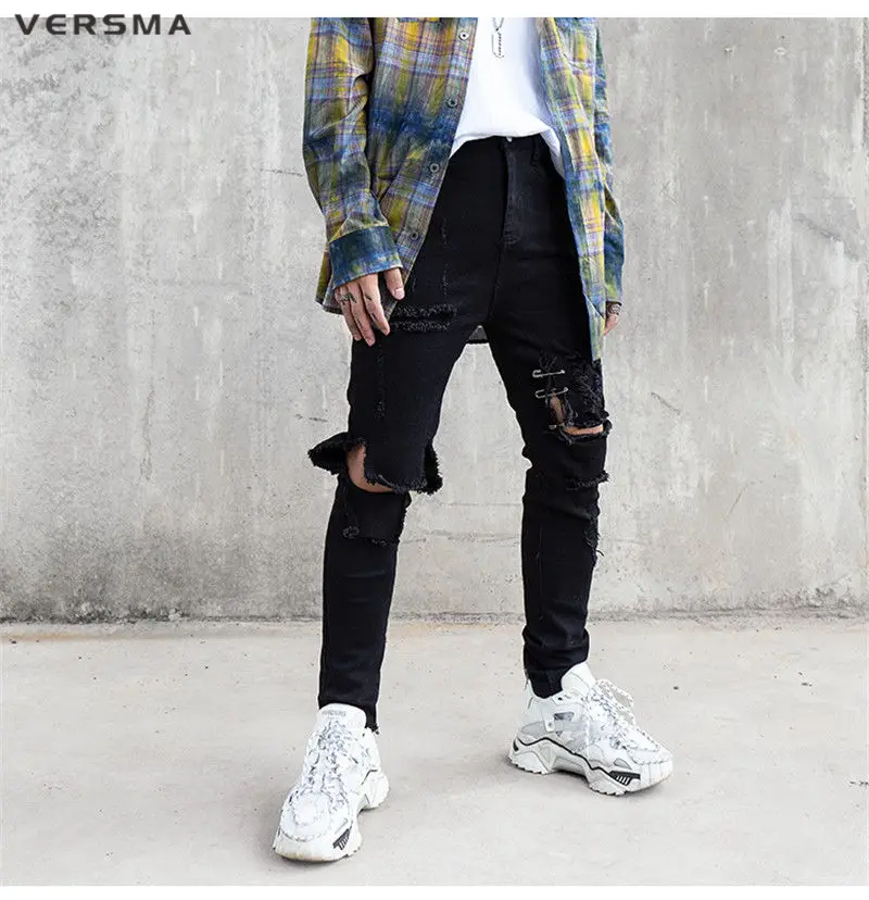 VERSMA корейский стиль рок Swag Kanye West прямые байкерские джинсы хип-хоп облегающие рваные джинсы мужские брюки-карандаш Прямая поставка Мужские t