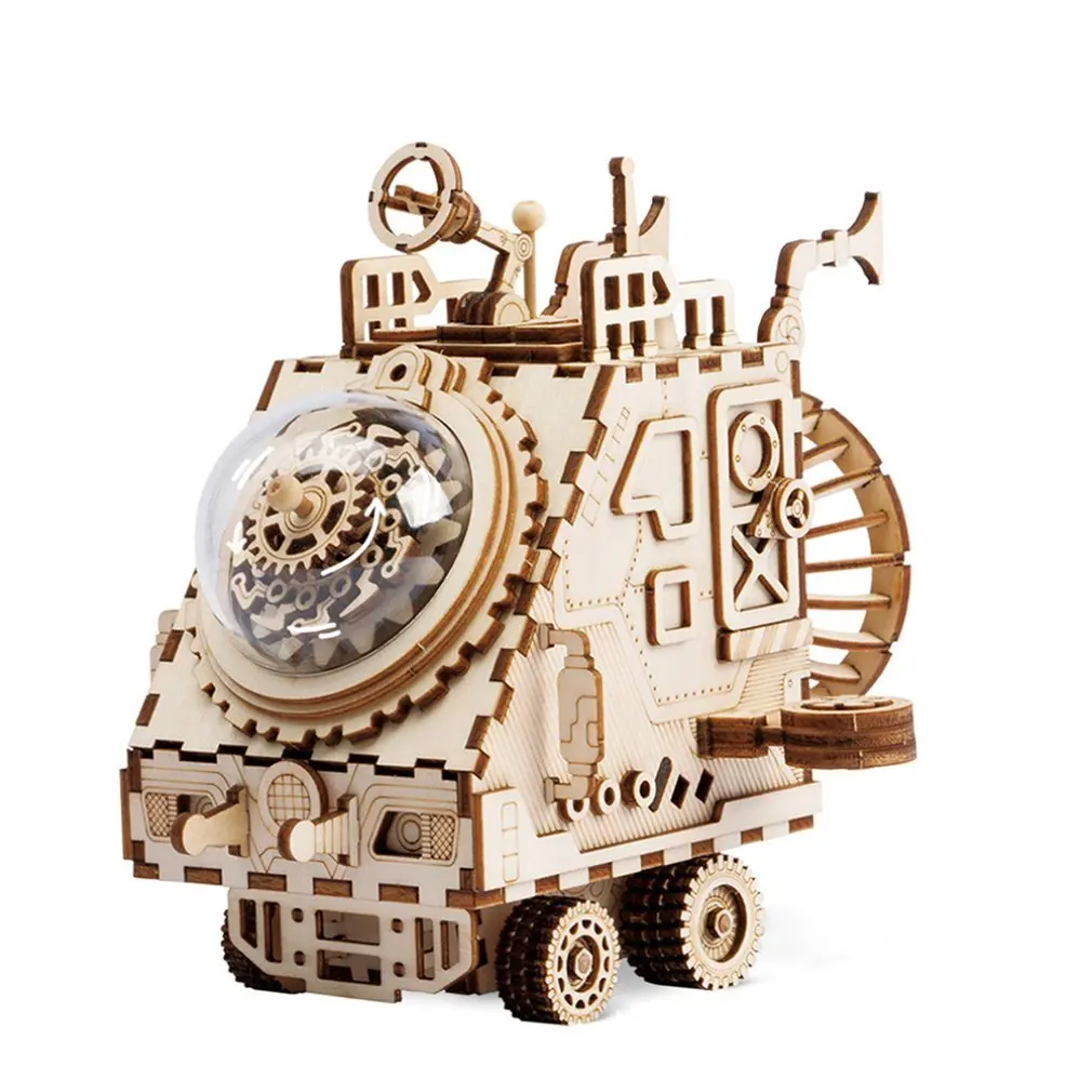 

Diy Creative Children'S Gift 4D Wooden Music Box Mechanical Music Box Home Decoration Star Space Exploration Spacecraft Crafts