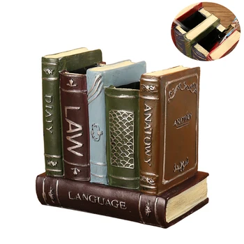 

1PC Vintage Resin Book Shelf Pen Holder Creative Retro Crafts Desktop Ornament Miniature for Home Decoration Gift (Style 1)