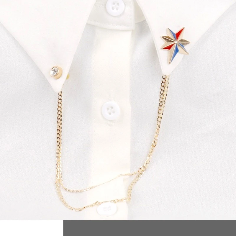 Suit Collar Chain Shirt Brooch Korean Style Fashion Trend With Diamond