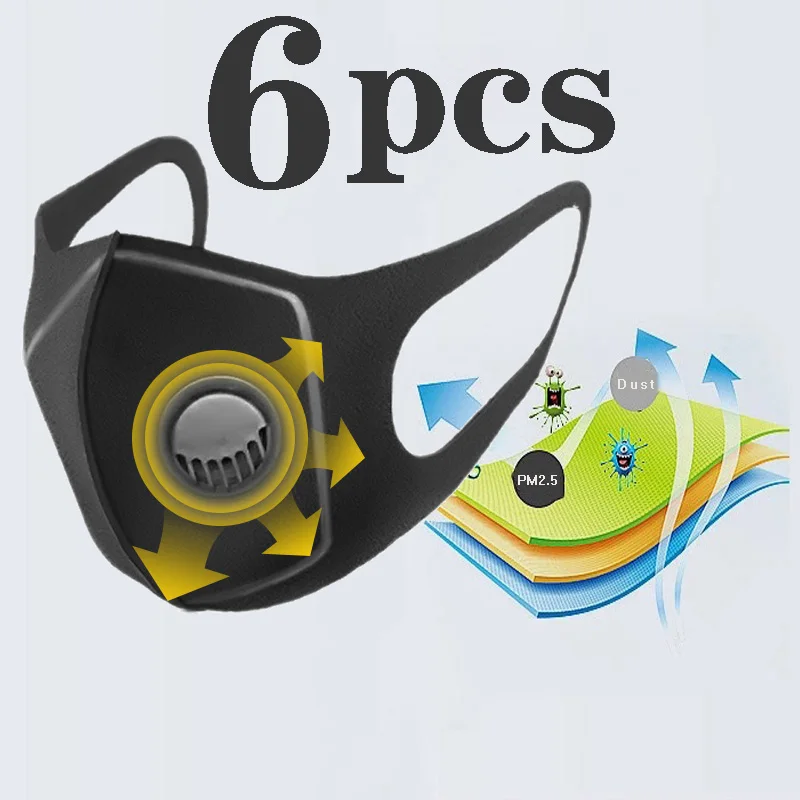 

6pcs/lot Black Breathable Valve Mask Filter 3D Mouth Cover Anti-Dust Earloop Anti-dust virus Safe PM2.5 protective mask