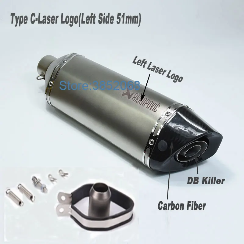 Type C 51mm L-Laser Мотоцикл Akrapovic выхлопной ID: 51 мм/61 мм L: 570 мм/470 мм Мотоцикл углеродного волокна наконечник глушитель Escape с DB Killer - Цвет: Type C 51mm L-Laser