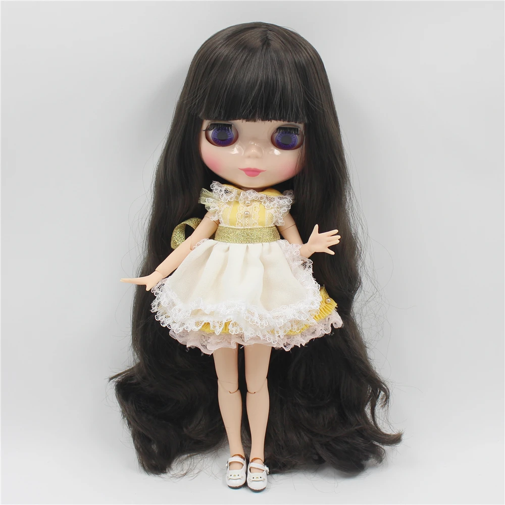 Neo Blythe Doll with Brown Hair, Natural Skin, Shiny Cute Face & Custom Jointed Body 1