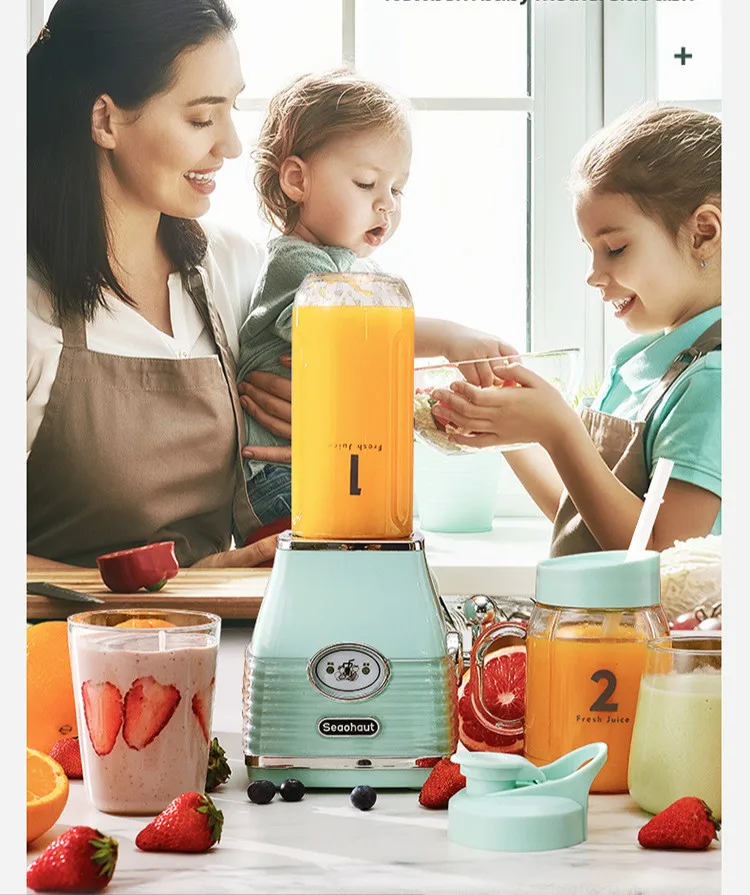 220V 300w 500ml+600ml Electric Portable orange Juicer Double cup blender kitchen appliances Food grade material 13x27cm