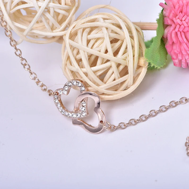 Pulseras Mujer Новая мода дамы элегантный браслет простой в форме двух сердец браслеты для женщин
