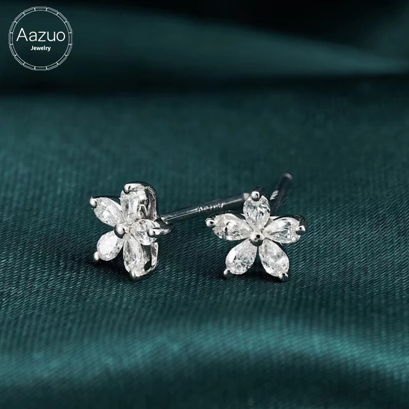 Aazuo 18K Белое Золото Настоящее Изумрудное кольцо и круглые алмазные волнистые серьги крюк для женщин для свадьбы, помолвки Au750