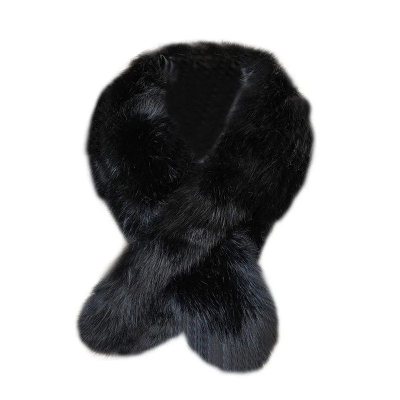 Женские теплые накидки длинные обертывания Зимний плюш искусственный меховой шарф-воротник шаль шеи - Цвет: Black