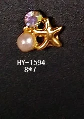 HY-1594 10pcs 10 шт./лот, золото/серебро сплав дизайн ногтей 3d с плоской задней частью AB боковые бриллианты жемчужные ювелирные изделия Стразы для ногтей Типсы украшения - Цвет: HY-1594 10pcs