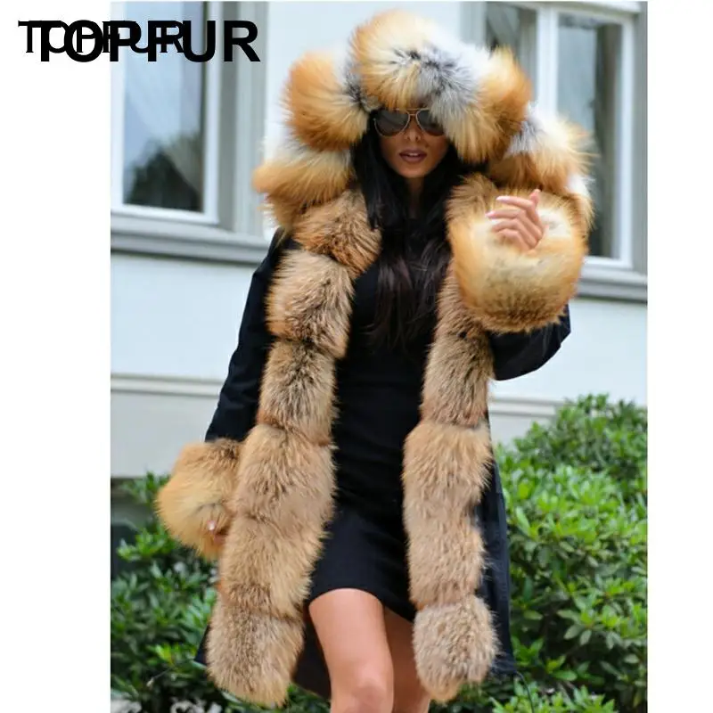 Женская парка с натуральным лисьим мехом воротником из натурального меха