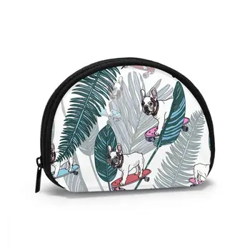 

Cosmetic Organizer Bag French Bulldog On Skateboard And Tropical Leaves Makeup bag Fashion Women Multifunction Beauty Bag