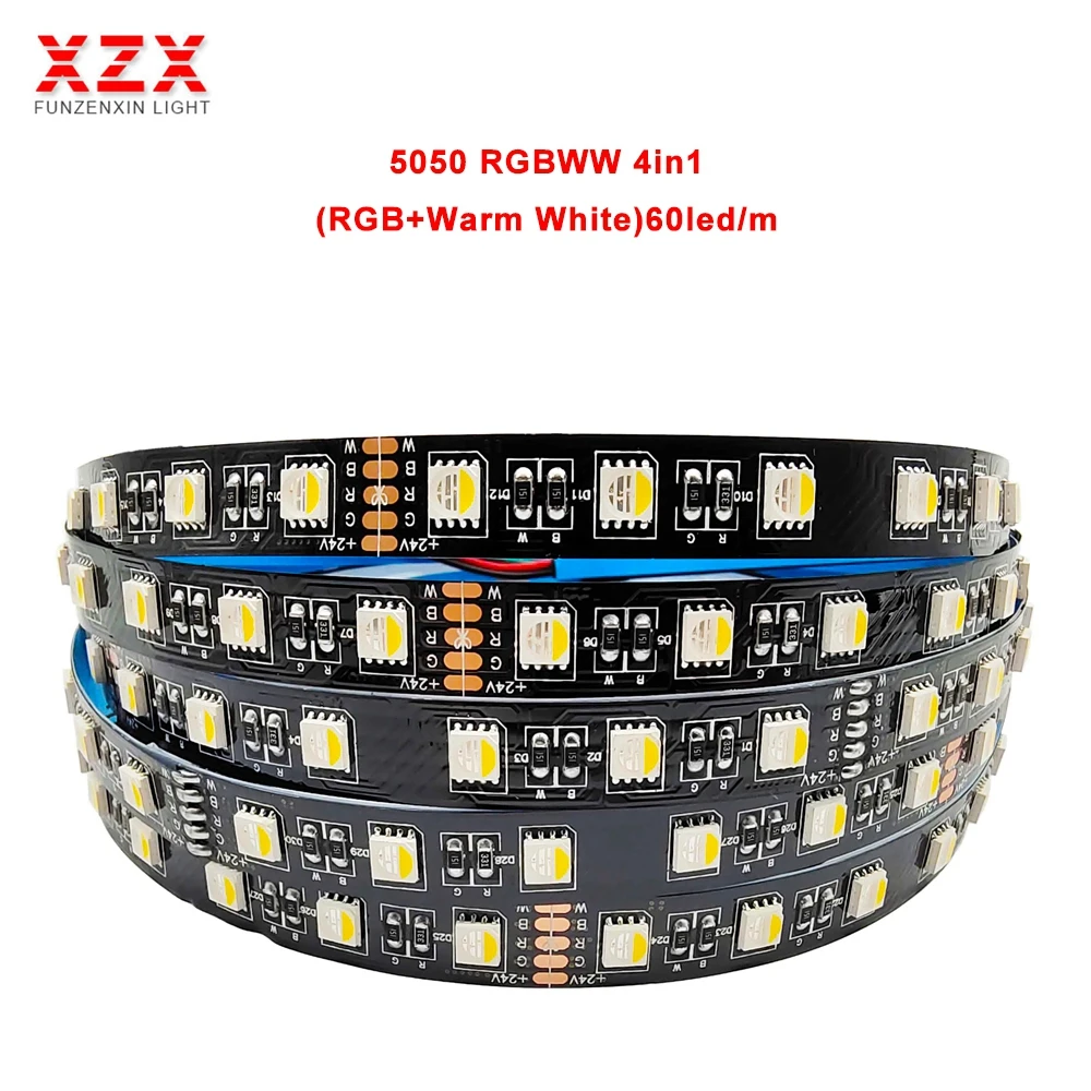US $10.81 5M 5050 2835 RGBCCT 5 Colors In 1 Chip Led Strip 4in1 RGBW RGBWW Flexible Tape Light 12V24V 60ledM 90ledM 12mm PCB