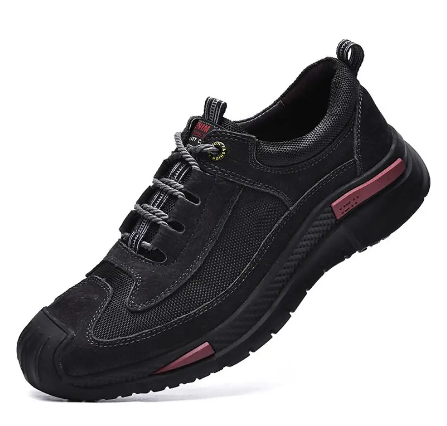 Высококачественная Мужская обувь из натуральной кожи; уличная Осенняя повседневная обувь на шнуровке; кроссовки; дышащая дизайнерская мужская обувь на плоской подошве - Color: black