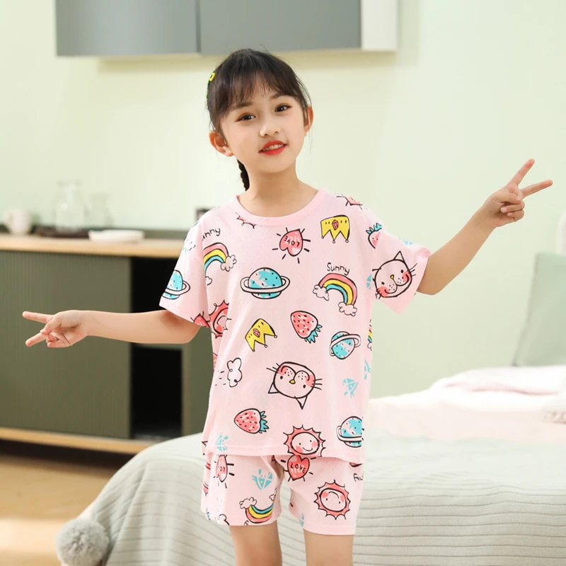 cheap pajama sets	 Girl Pajamas 2 4 8 10 Years Summer Cotton Sleepwear Suits Pink Strawberry Print Pijamas Baby Kids Children Pyjamas Girl Clothing pajama sets cute	 Sleepwear & Robes