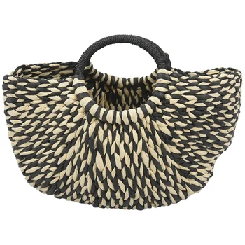 

New Women round bucket semicircle straw bag handmade net color woven basket rattan handbag