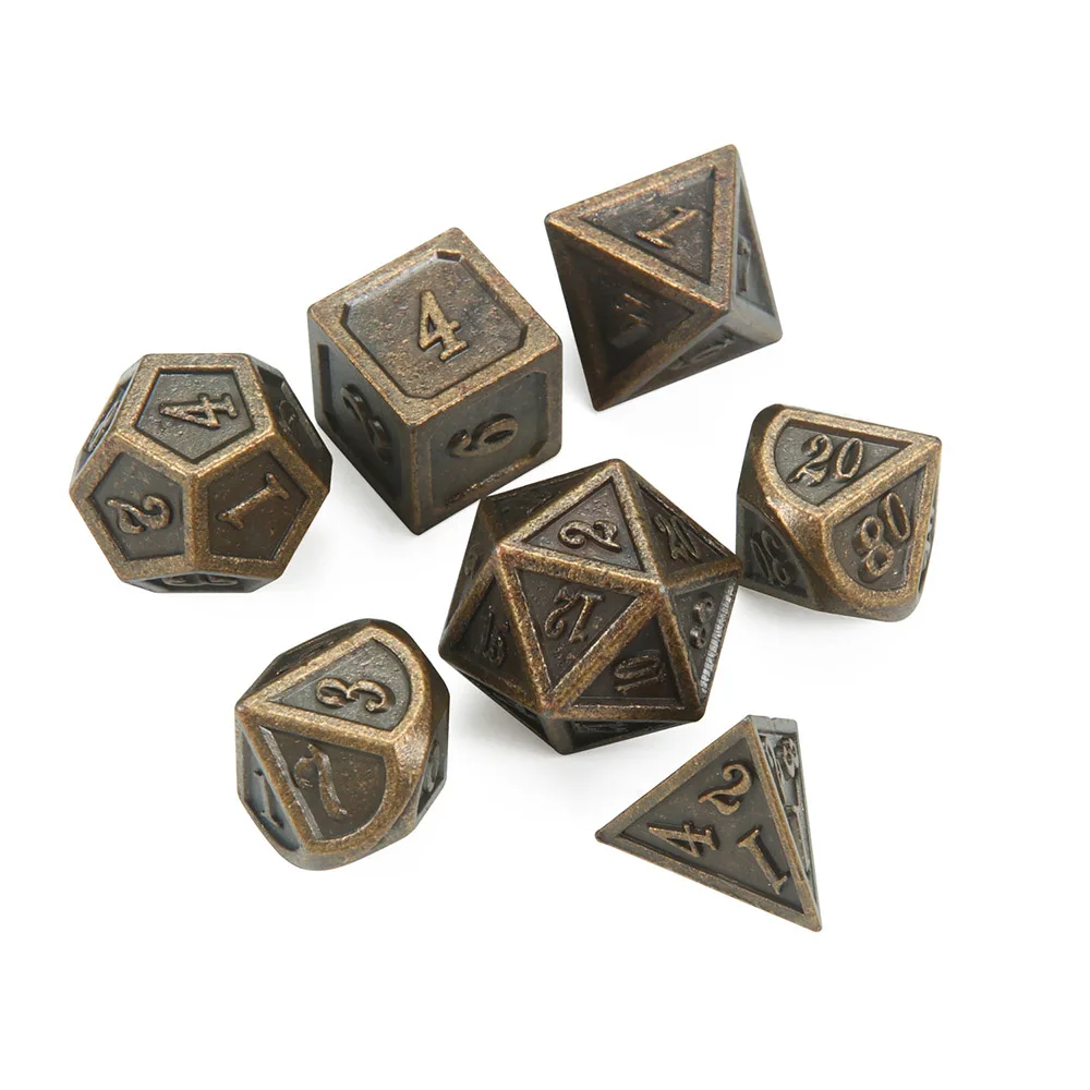7PcsSet Metal Multifaceted Dice D4 D6 D8 D10 D10% D12 D20 Polyhedral TRPG Games Dice DND Multi Sides Board Game Dices BC0262 (13)