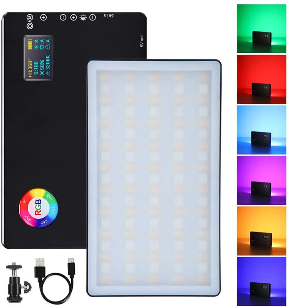 

RGB-подсветка светодиодная для видеосъемки, на фотовспышке, 360 °, полноцветная, с регулируемой яркостью, 2500K-7500K, встроенная аккумуляторная батарея из алюминия