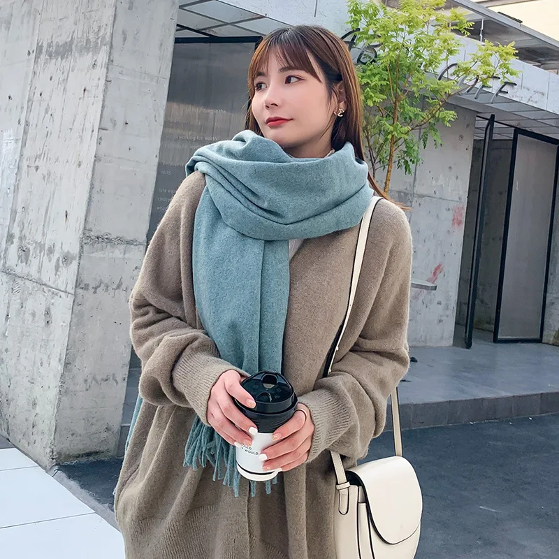 

2020 new cashmere scarf women winter solid color wool scarf for cold and warm Korean style fringed big shawl