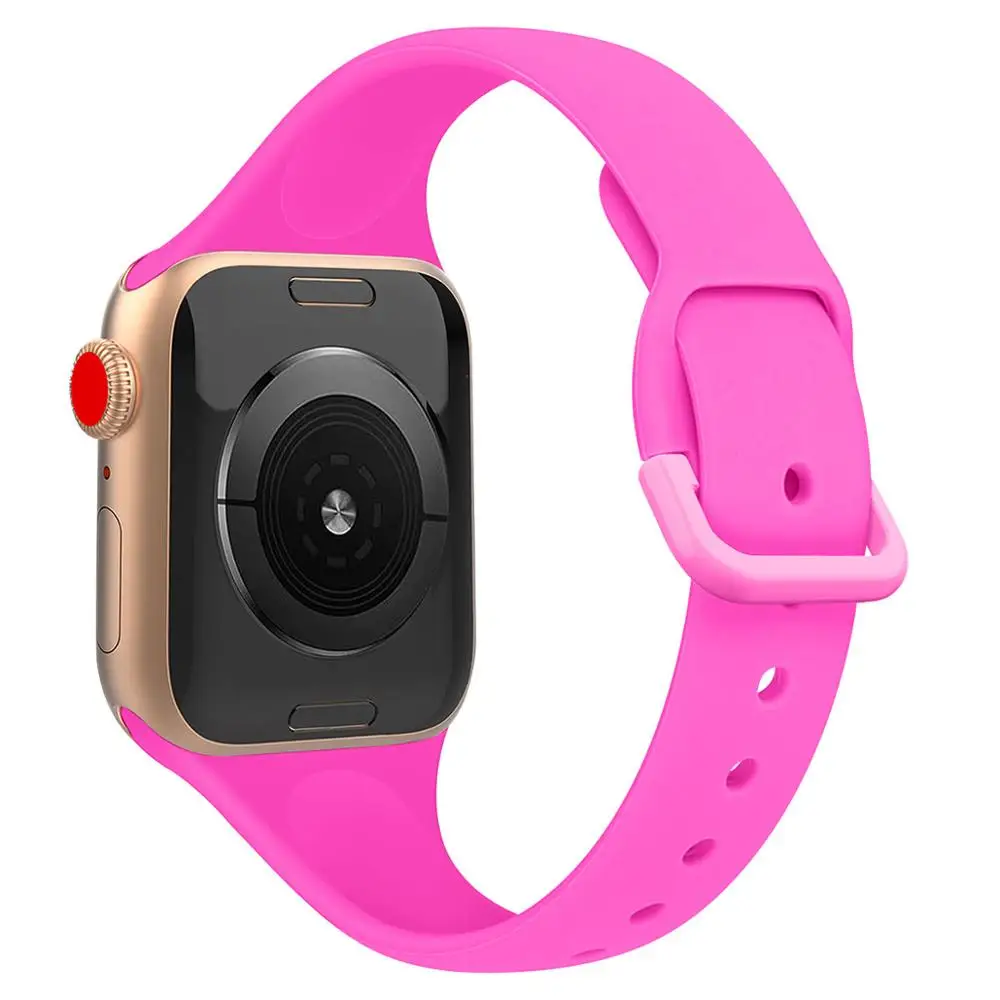 Мягкий силиконовый замена спортивный пояс для 38/40/42/44 мм Apple Watch серии 1 2 3 4 5 наручных часов iWatch, спортивные смарт-корректируемая контактная манжета - Цвет ремешка: hot pink