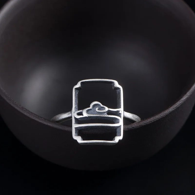 Полые геометрические 925 пробы Серебряное кольцо для женщин античные серебряные кольца в форме облака регулируемый палец