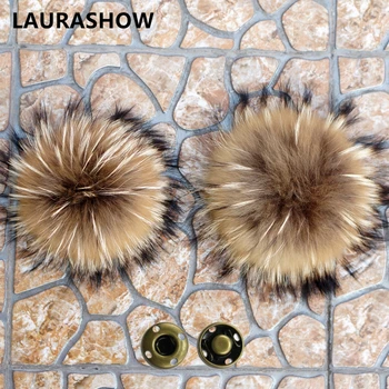 

16cm big size real raccoon fur ball pompoms for hat with snap button