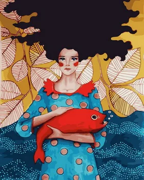 

Unframe diy oil picture oil paintings by numbers figure painting paint by number for home decor 4050cm lady with fish