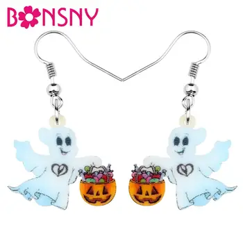 

Bonsny Acrylic Halloween Ghost Pumpkin Demon Earrings Drop Dangle Festival Jewelry Girls Lady Teens Fashion Charms Gift 2019 New