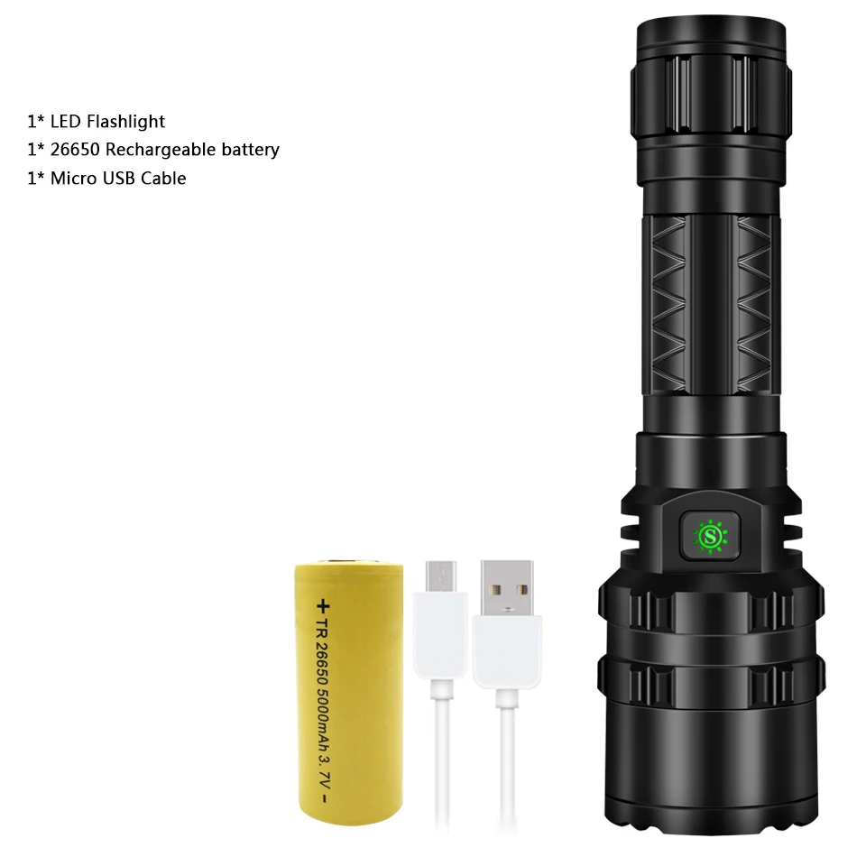Package C Светодиодный фонарик cree xhp50.2 с зарядкой от usb, растягивающийся ударопрочный мощный перезаряжаемый фонарик 18650 или 26650 - Испускаемый цвет: Package C